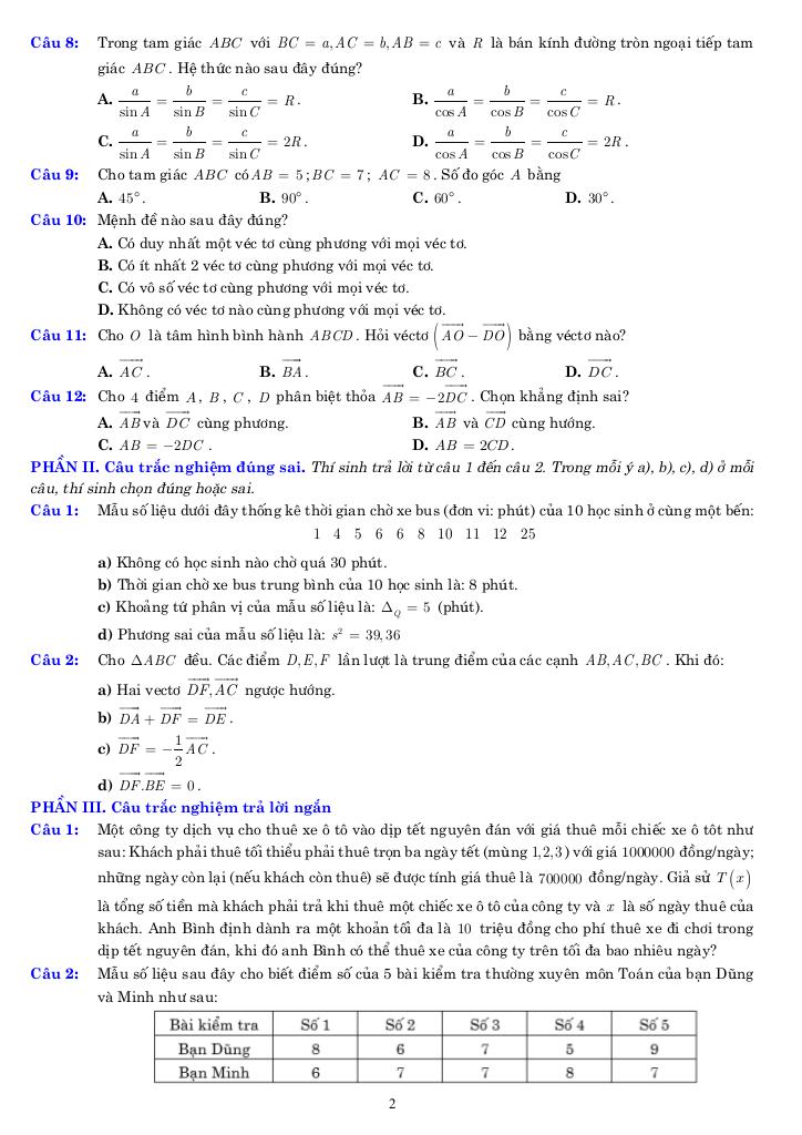 05 đề ôn tập cuối kỳ 1 toán 10 năm học 2025 – 2026 cấu trúc 3-2-2-3 1