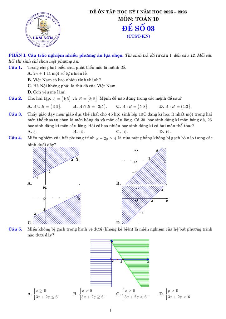 05 đề ôn tập cuối kỳ 1 toán 10 năm học 2025 – 2026 cấu trúc 3-2-2-3 6