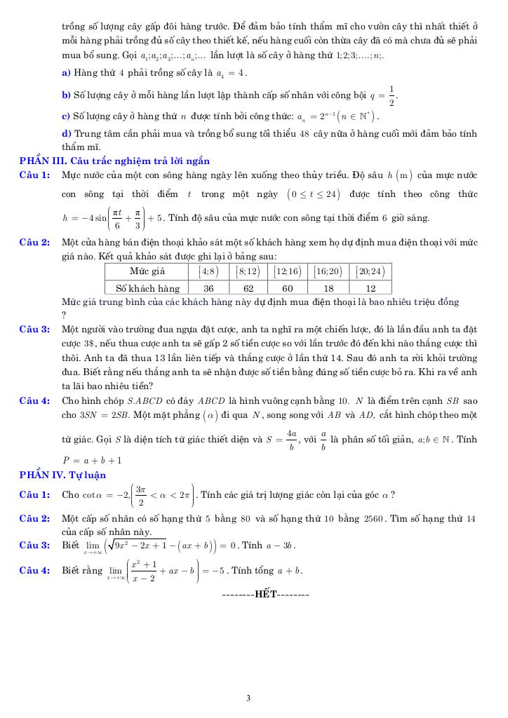05 đề ôn tập cuối kỳ 1 toán 11 năm học 2025 – 2026 cấu trúc 3-2-2-3 2