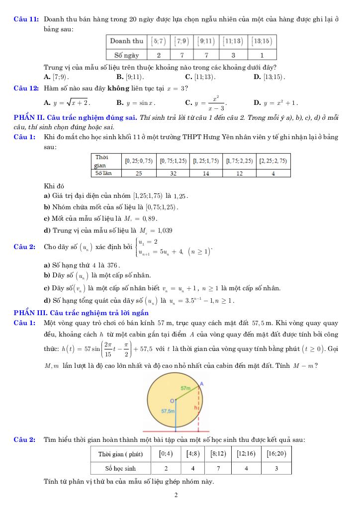 05 đề ôn tập cuối kỳ 1 toán 11 năm học 2025 – 2026 cấu trúc 3-2-2-3 4