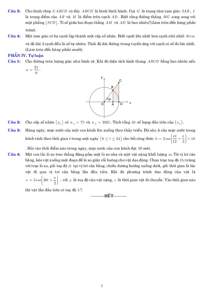 05 đề ôn tập cuối kỳ 1 toán 11 năm học 2025 – 2026 cấu trúc 3-2-2-3 5
