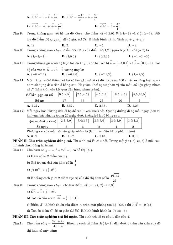 05 đề ôn tập cuối kỳ 1 toán 12 năm học 2025 – 2026 cấu trúc 3-2-2-3 1