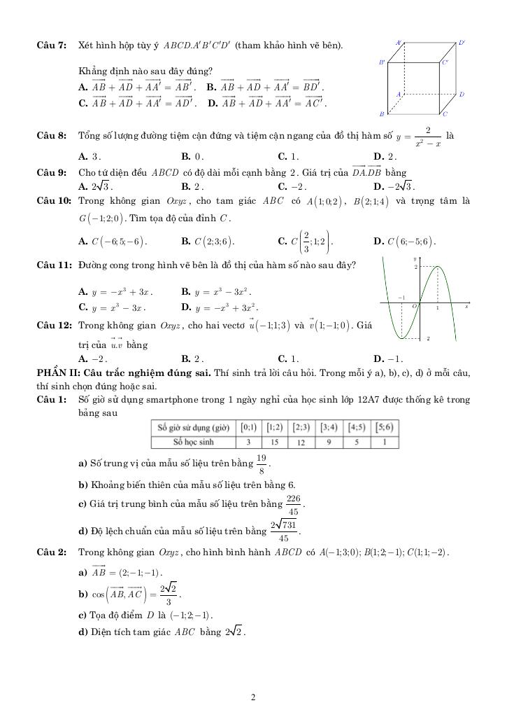 05 đề ôn tập cuối kỳ 1 toán 12 năm học 2025 – 2026 cấu trúc 3-2-2-3 4