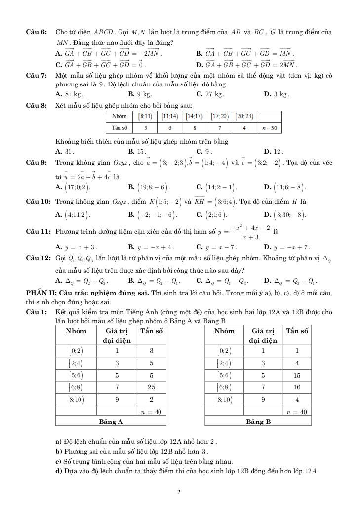 05 đề ôn tập cuối kỳ 1 toán 12 năm học 2025 – 2026 cấu trúc 3-2-2-3 7