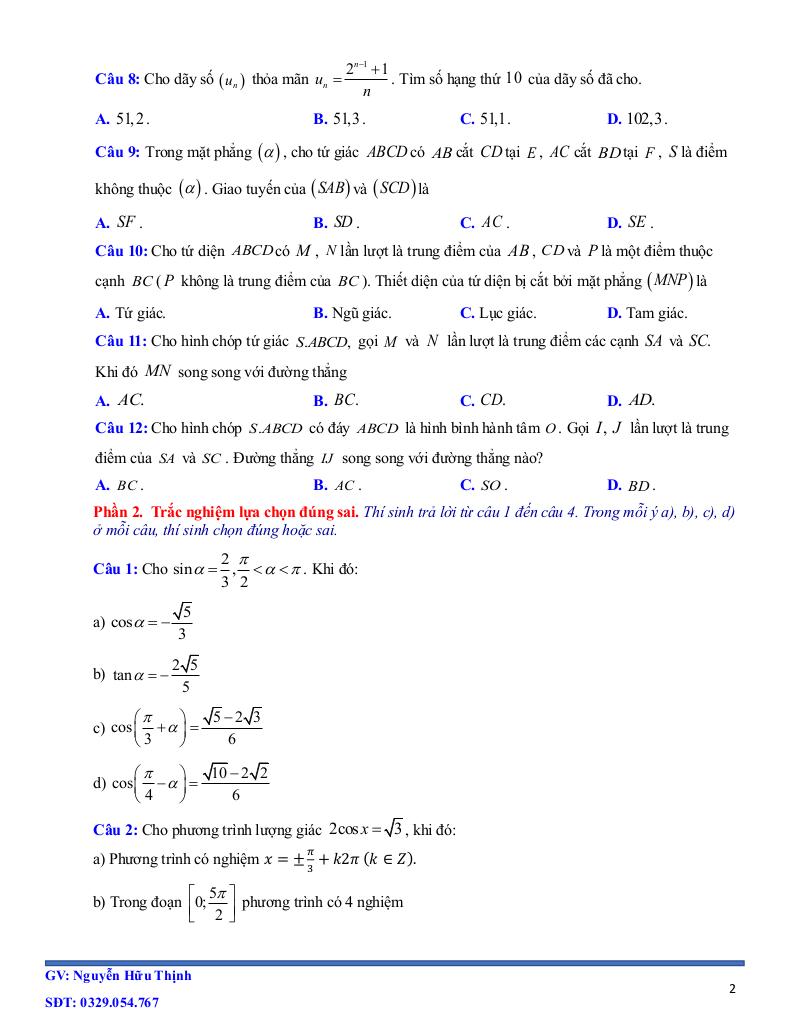 05 đề ôn tập giữa học kì 1 toán 11 năm học 2025 – 2026 – nguyễn hữu thịnh 1