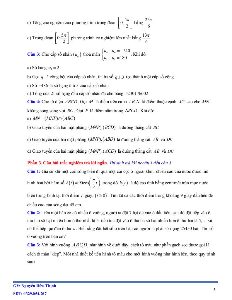 05 đề ôn tập giữa học kì 1 toán 11 năm học 2025 – 2026 – nguyễn hữu thịnh 2