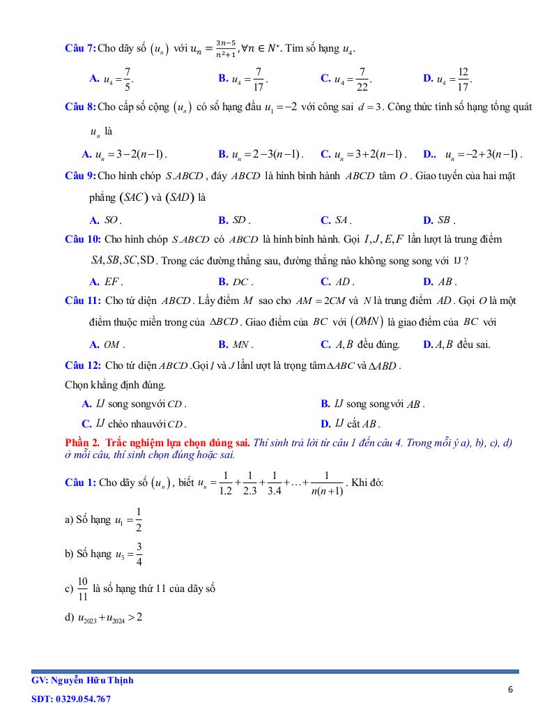 05 đề ôn tập giữa học kì 1 toán 11 năm học 2025 – 2026 – nguyễn hữu thịnh 5