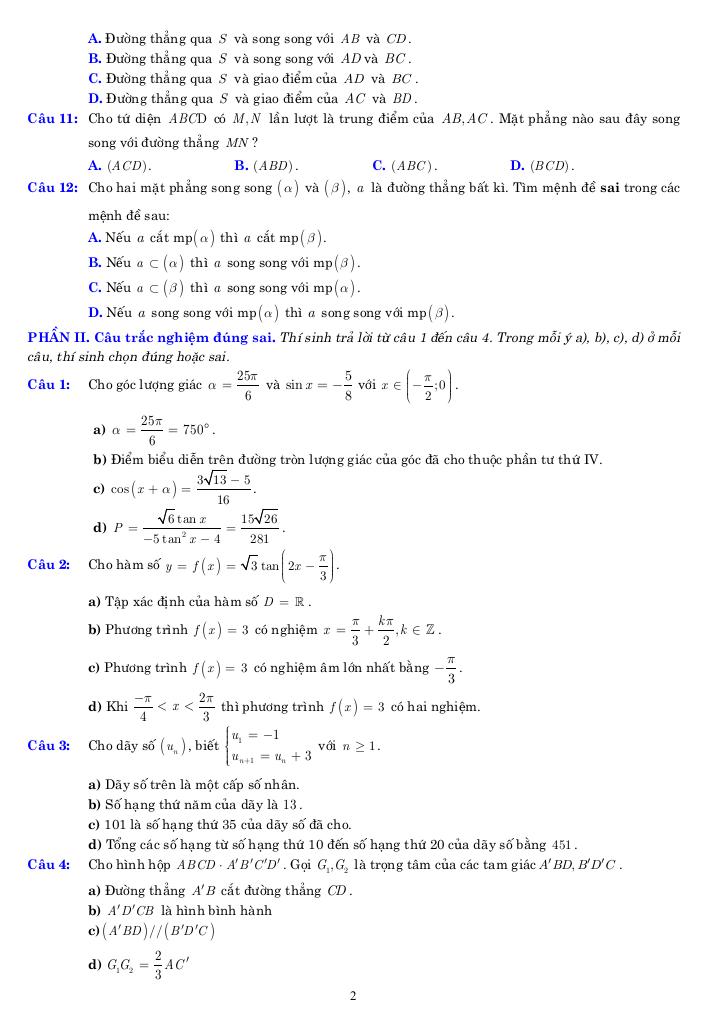 08 đề ôn tập giữa học kỳ 1 toán 11 năm 2025 – 2026 có lời giải chi tiết 1