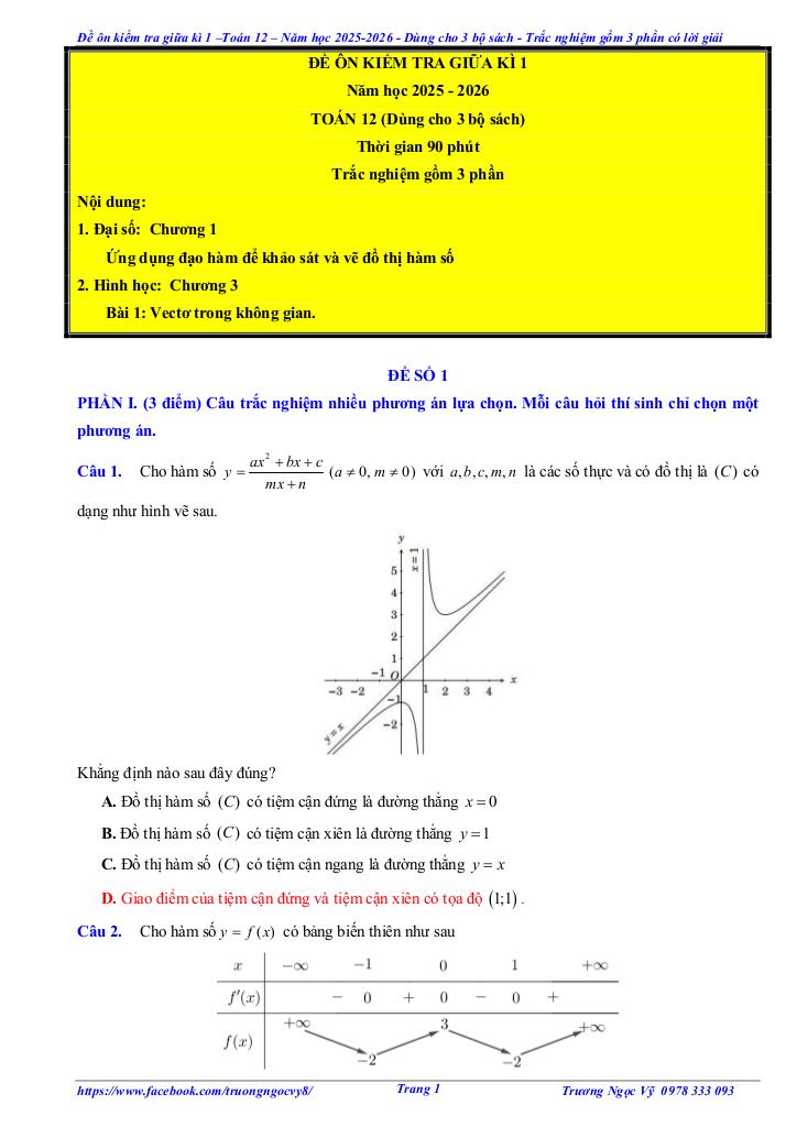 10 đề ôn tập giữa kì 1 toán 12 năm học 2025 – 2026 – trương ngọc vỹ 0