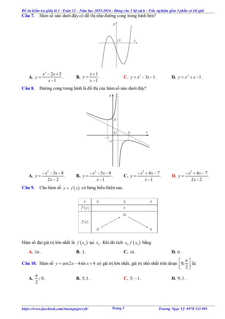 10 đề ôn tập giữa kì 1 toán 12 năm học 2025 – 2026 – trương ngọc vỹ 2