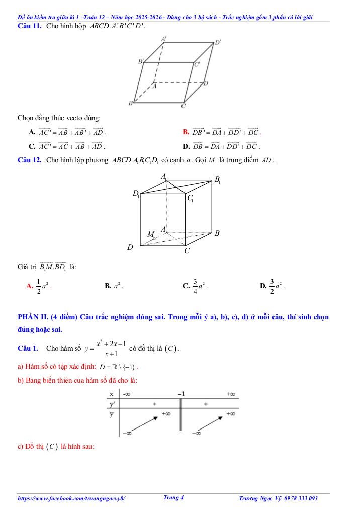 10 đề ôn tập giữa kì 1 toán 12 năm học 2025 – 2026 – trương ngọc vỹ 3