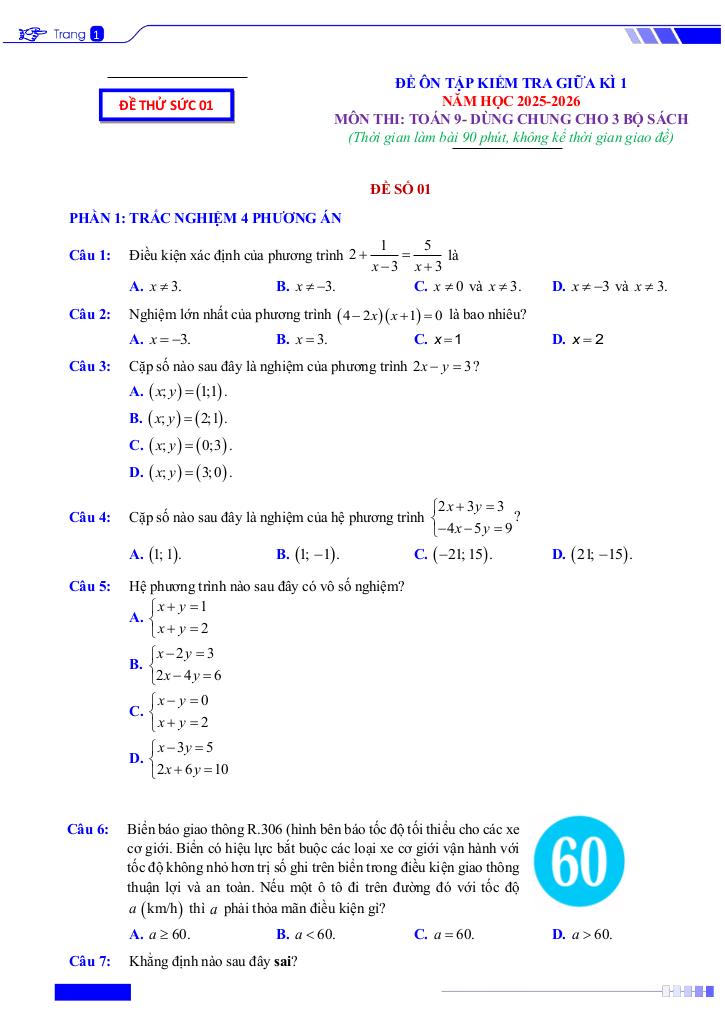 10 đề ôn tập giữa kì 1 toán 9 năm 2025 – 2026 có đáp án và lời giải 1