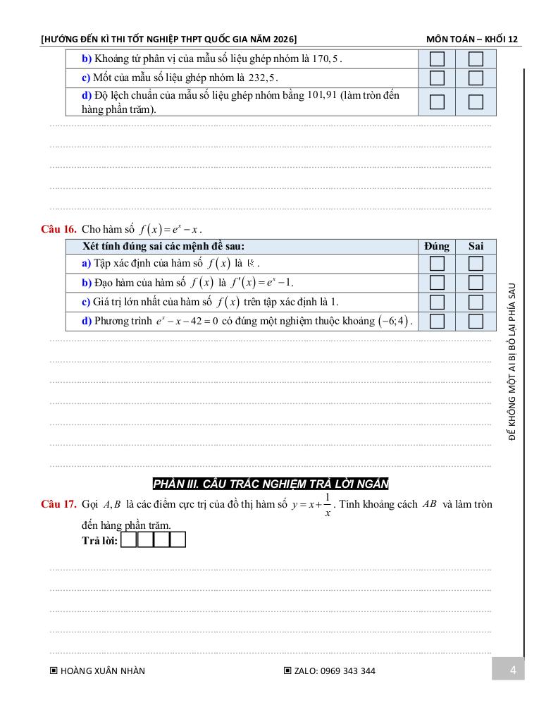 10 đề ôn tập kiểm tra học kì 1 toán 12 năm 2025 – 2026 – hoàng xuân nhàn 4