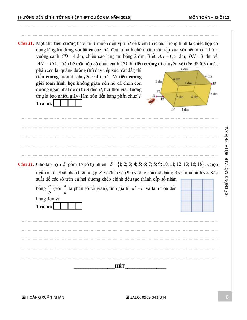 10 đề ôn tập kiểm tra học kì 1 toán 12 năm 2025 – 2026 – hoàng xuân nhàn 6