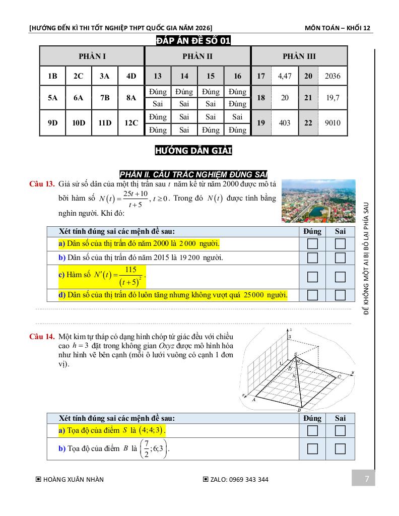 10 đề ôn tập kiểm tra học kì 1 toán 12 năm 2025 – 2026 – hoàng xuân nhàn 7