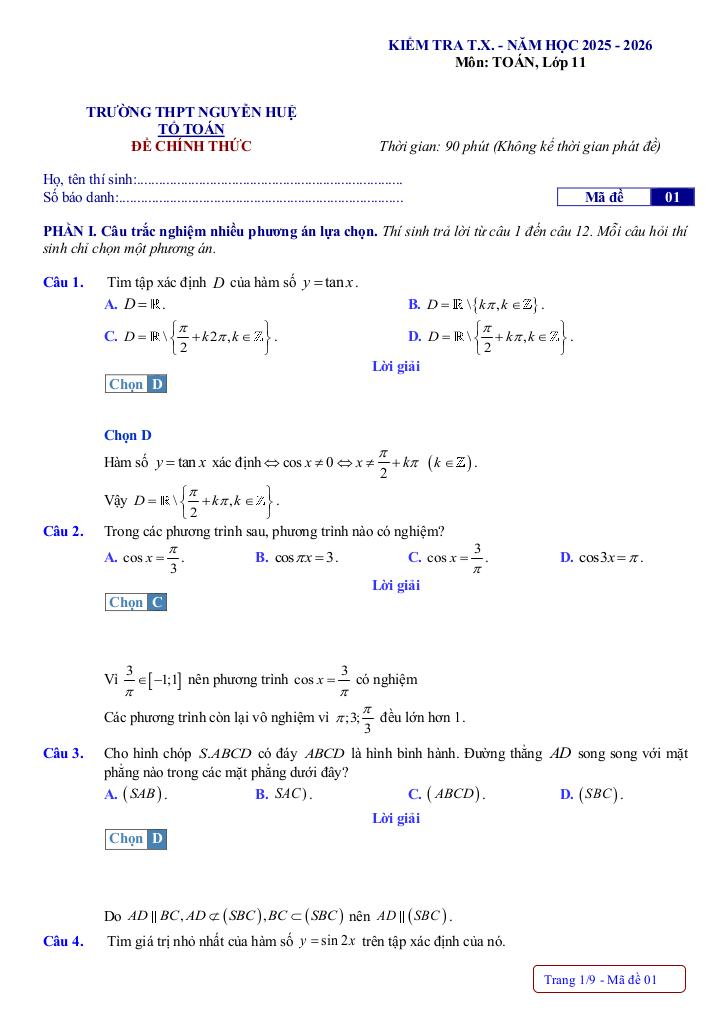 10 đề tham khảo giữa học kì 1 toán 11 năm 2025 – 2026 có lời giải chi tiết 2