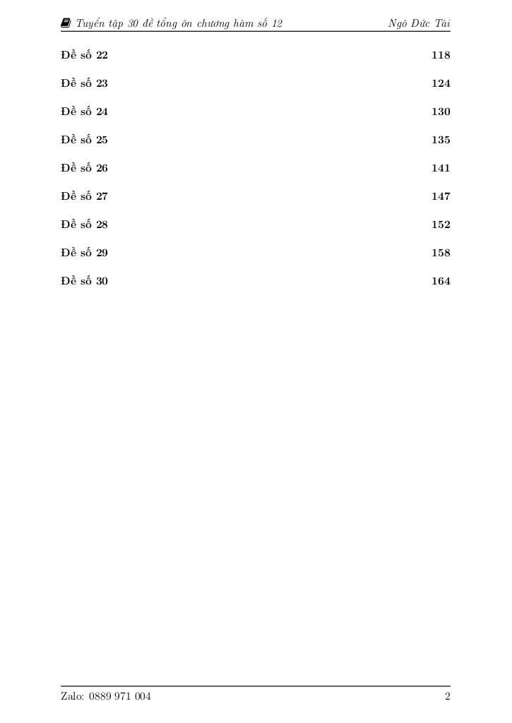 30 đề tổng ôn tập chương ứng dụng đạo hàm để khảo sát và vẽ đồ thị hàm số 2