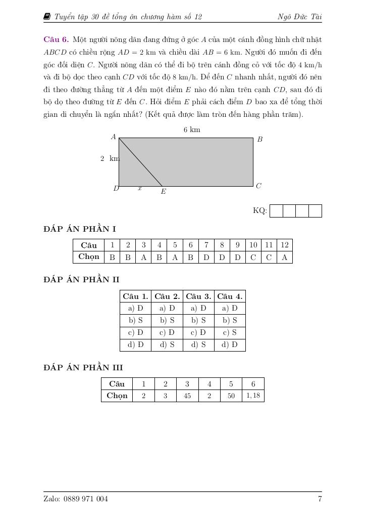 30 đề tổng ôn tập chương ứng dụng đạo hàm để khảo sát và vẽ đồ thị hàm số 7