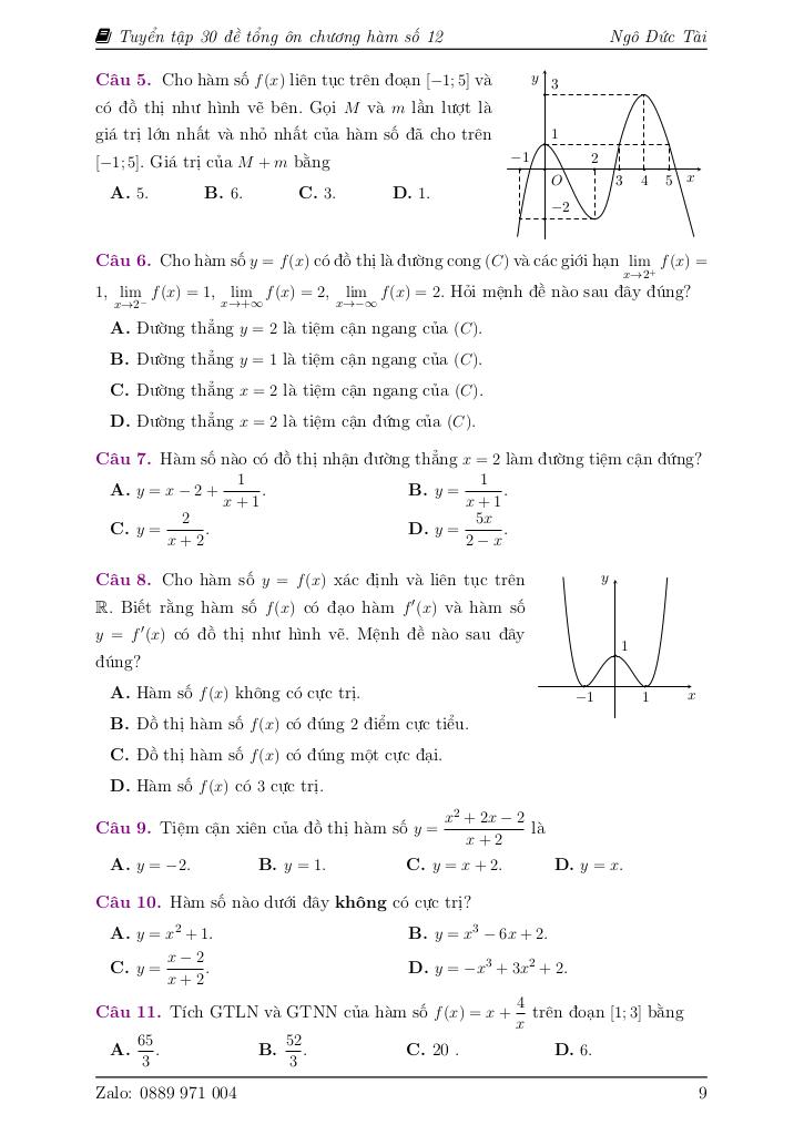 30 đề tổng ôn tập chương ứng dụng đạo hàm để khảo sát và vẽ đồ thị hàm số 9