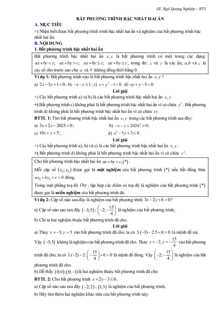 bài giảng bất phương trình và hệ bất phương trình bậc nhất hai ẩn toán 10 0