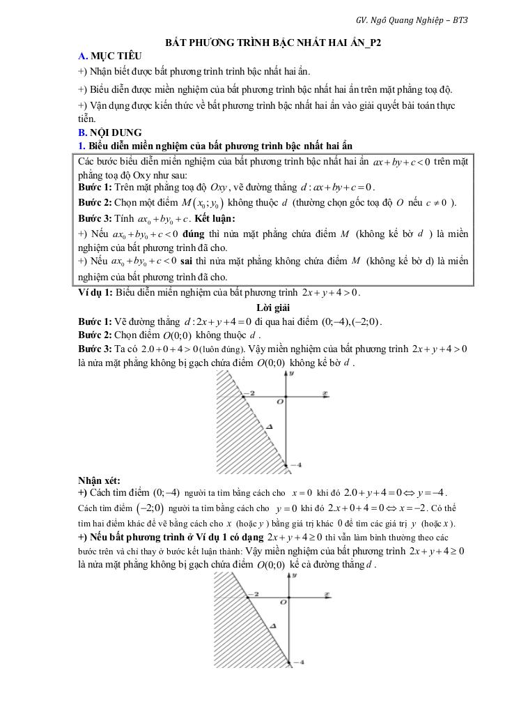bài giảng bất phương trình và hệ bất phương trình bậc nhất hai ẩn toán 10 7