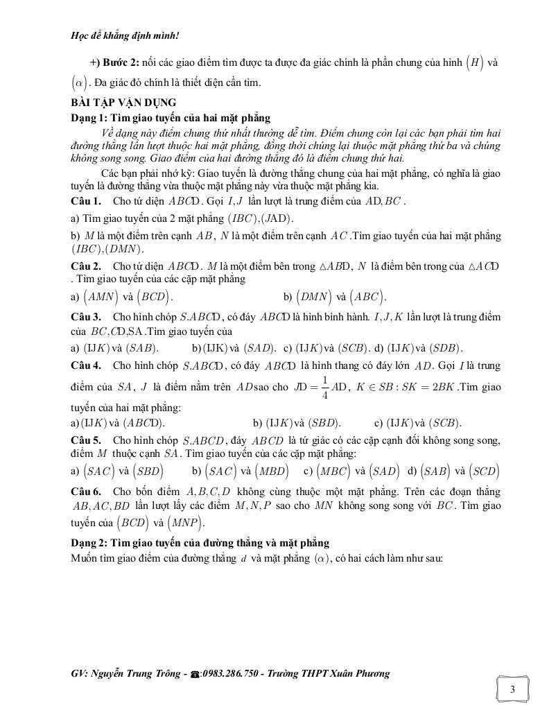 bài tập bổ trợ môn toán 11 chương quan hệ song song trong không gian 3