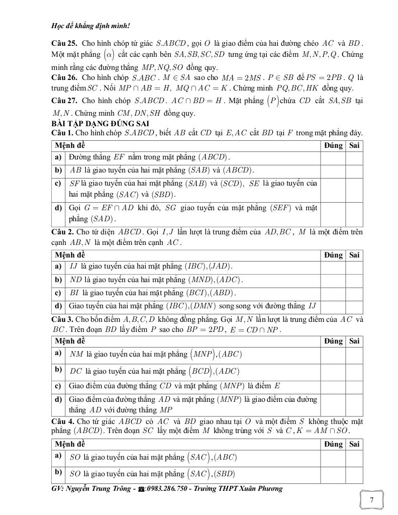 bài tập bổ trợ môn toán 11 chương quan hệ song song trong không gian 7