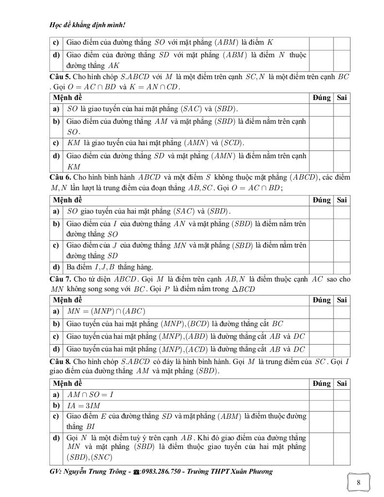 bài tập bổ trợ môn toán 11 chương quan hệ song song trong không gian 8