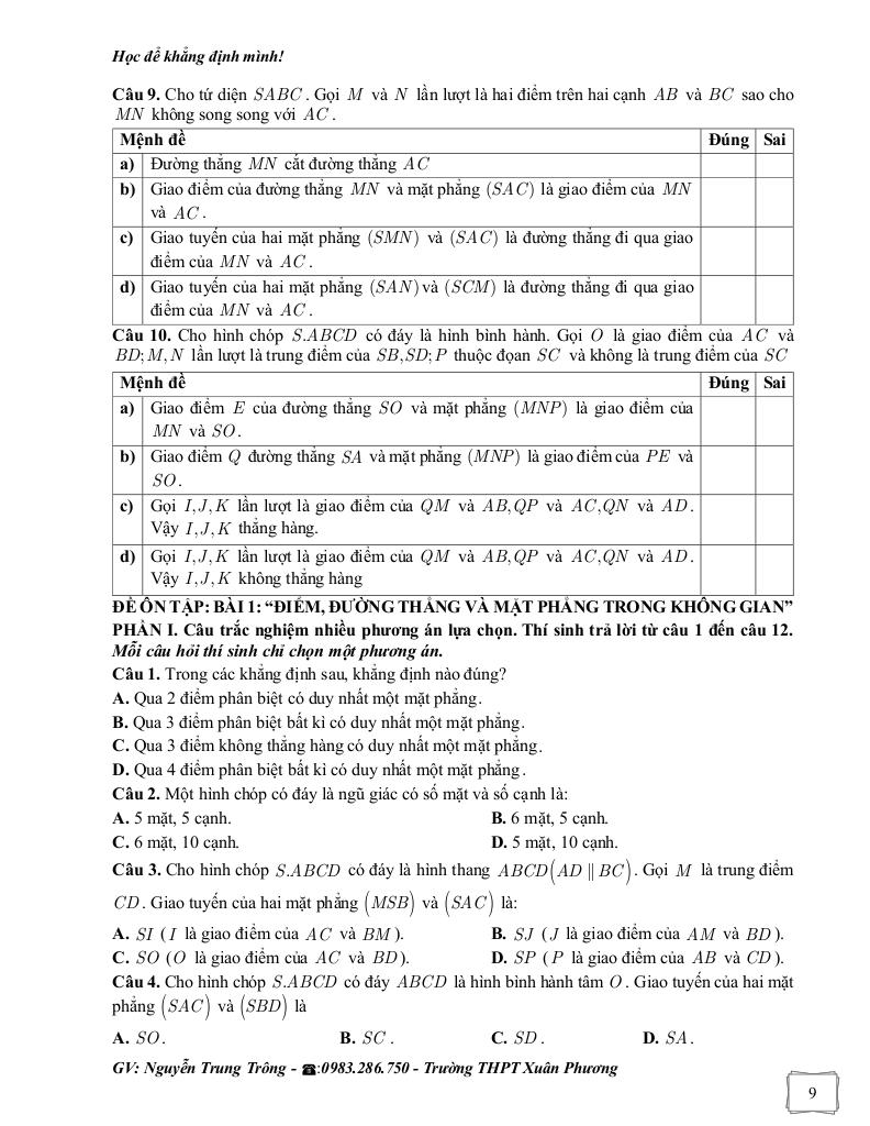 bài tập bổ trợ môn toán 11 chương quan hệ song song trong không gian 9