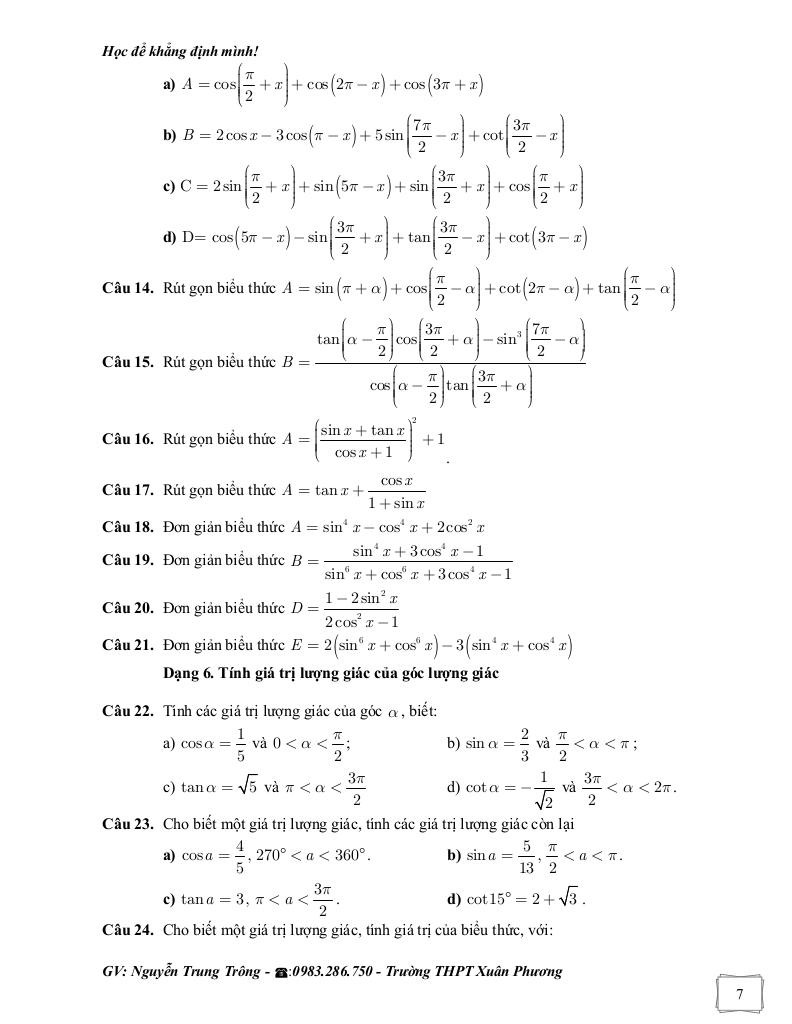 bài tập bổ trợ toán 11 chương hàm số lượng giác và phương trình lượng giác 7