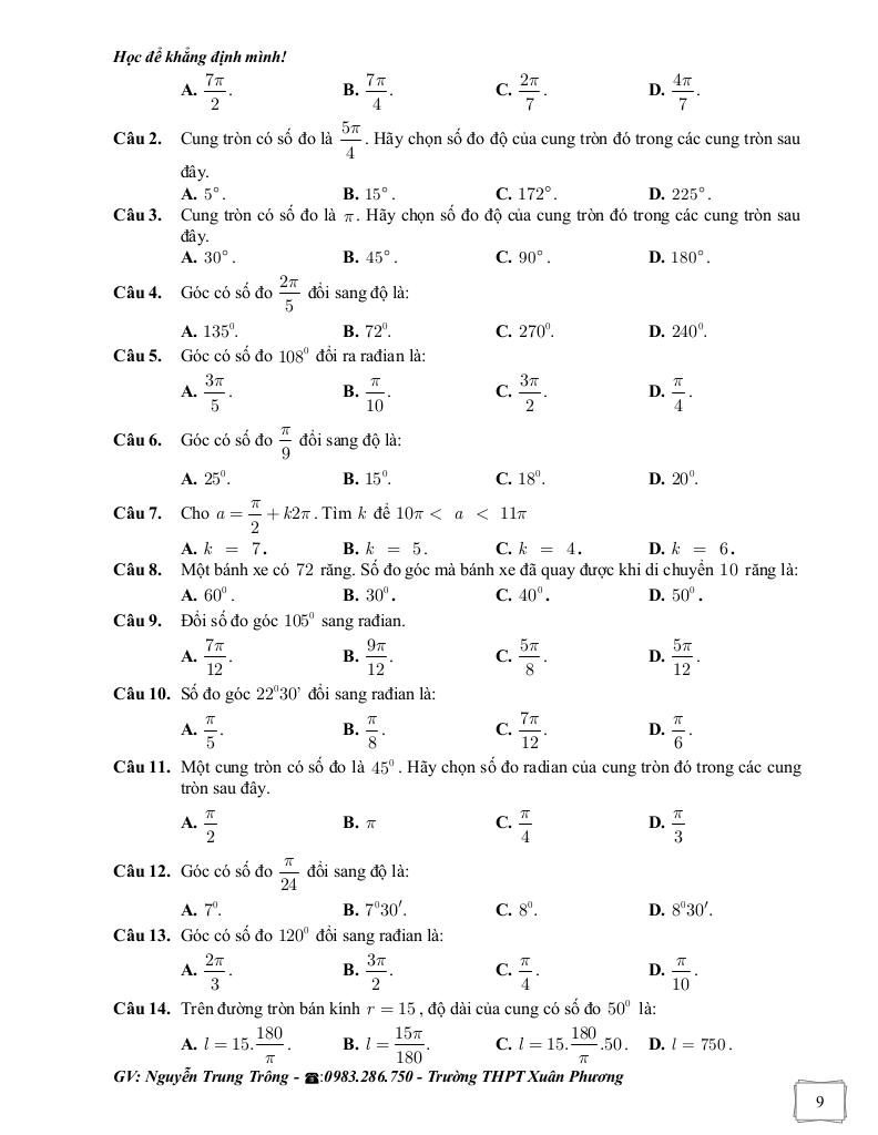 bài tập bổ trợ toán 11 chương hàm số lượng giác và phương trình lượng giác 9
