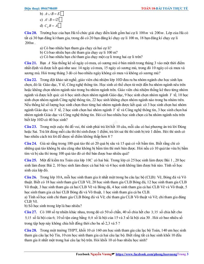 bài toán thực tế môn toán 10 có lời giải chi tiết – nguyễn bảo vương 2