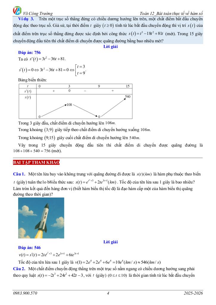 bài toán thực tế về hàm số môn toán 12 – võ công trường 4