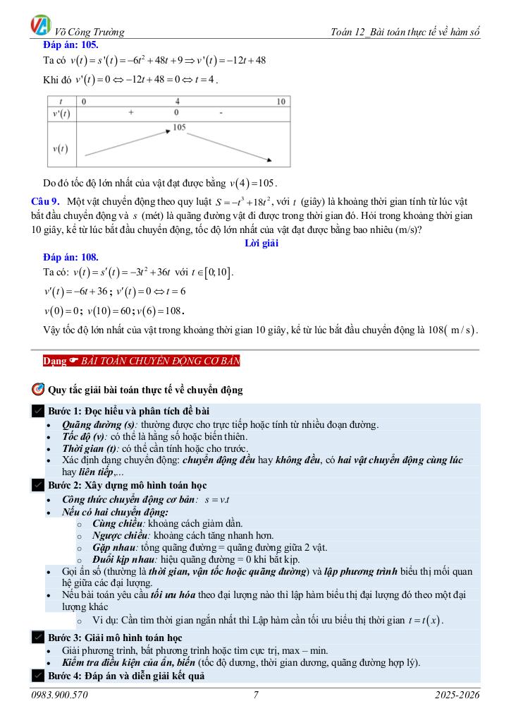 bài toán thực tế về hàm số môn toán 12 – võ công trường 7