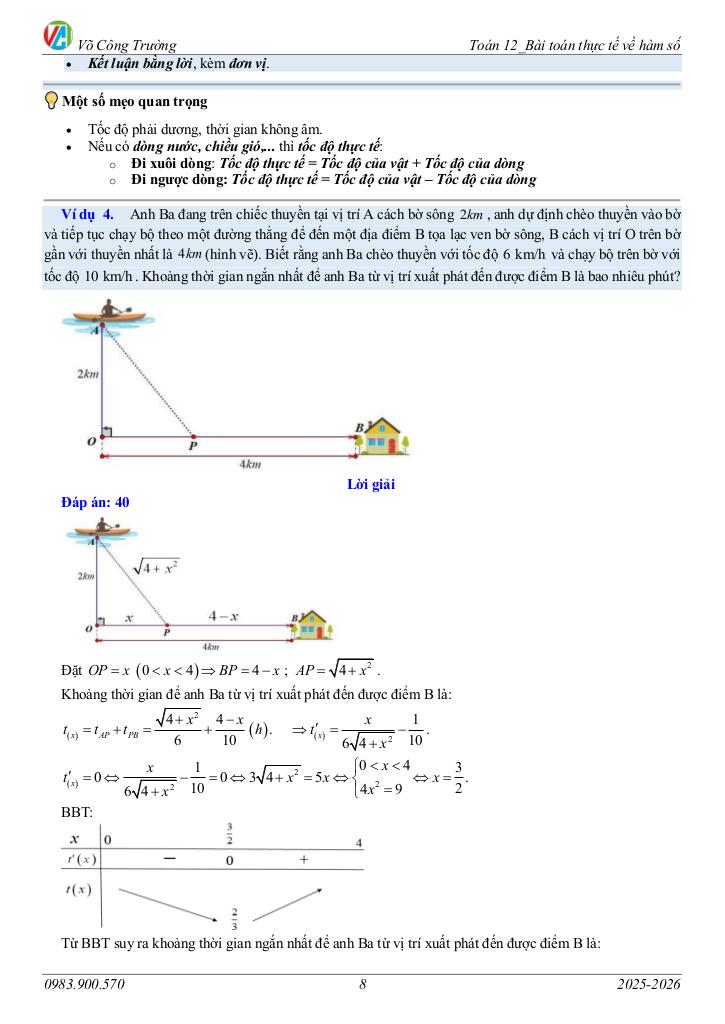bài toán thực tế về hàm số môn toán 12 – võ công trường 8