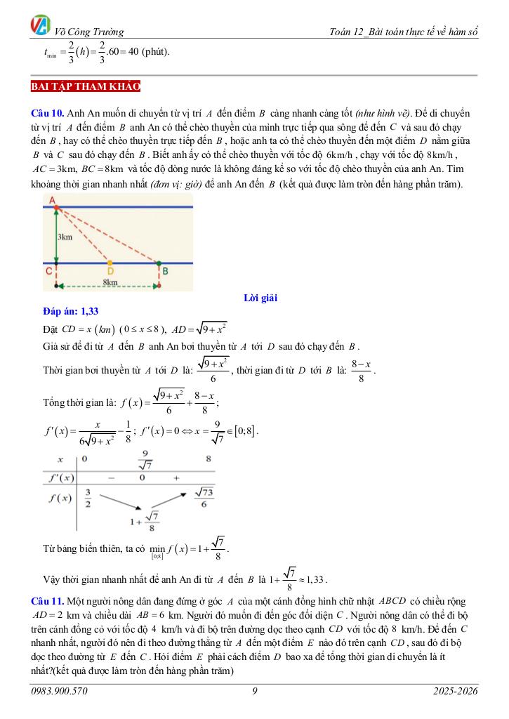 bài toán thực tế về hàm số môn toán 12 – võ công trường 9