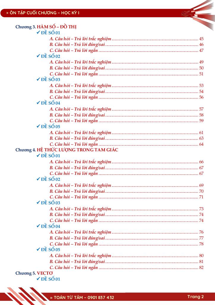 bộ đề đánh giá chất lượng cuối chương môn toán 10 học kỳ 1 2