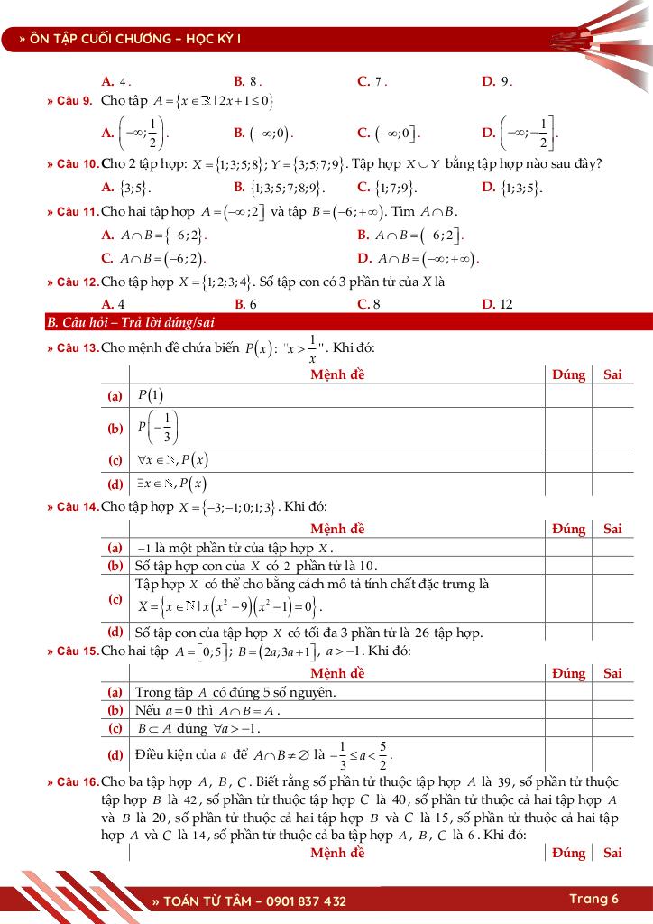 bộ đề đánh giá chất lượng cuối chương môn toán 10 học kỳ 1 6