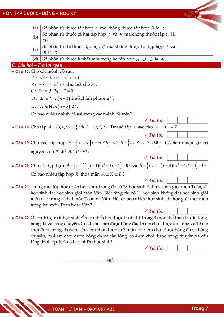 bộ đề đánh giá chất lượng cuối chương môn toán 10 học kỳ 1 7