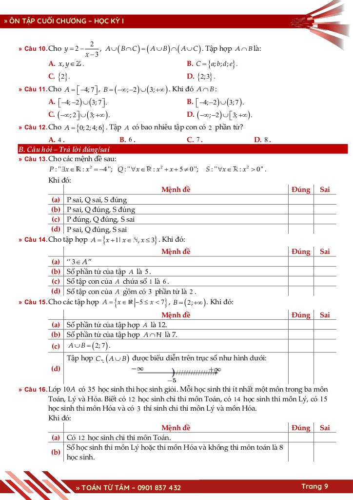 bộ đề đánh giá chất lượng cuối chương môn toán 10 học kỳ 1 9
