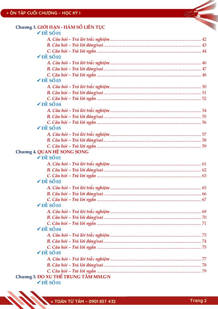 bộ đề đánh giá chất lượng cuối chương môn toán 11 học kỳ 1 2