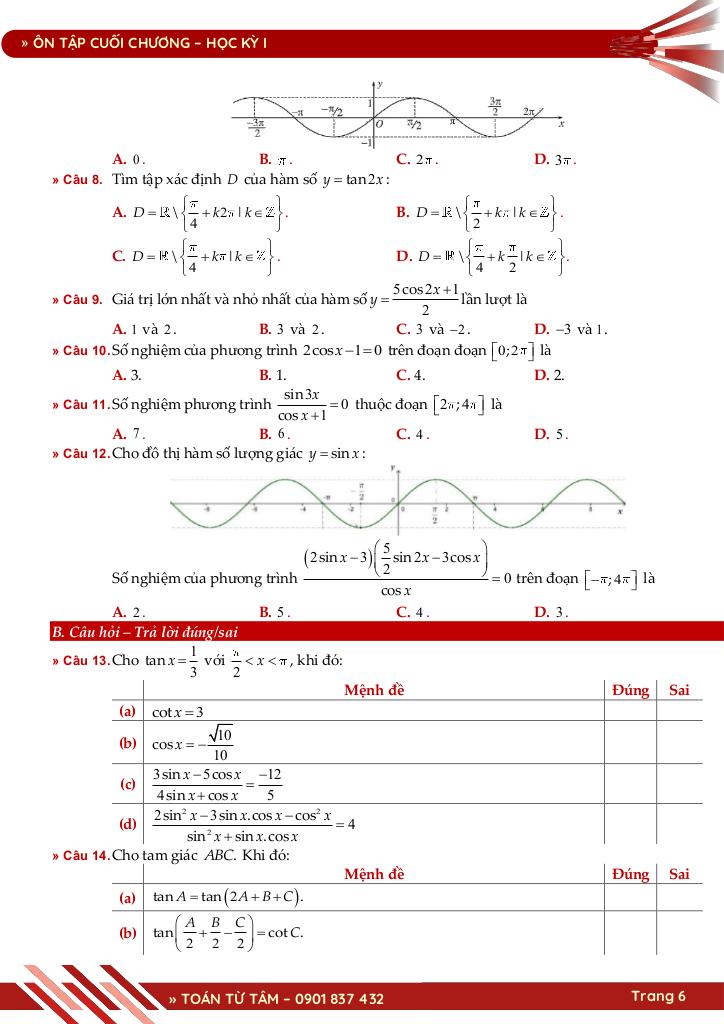 bộ đề đánh giá chất lượng cuối chương môn toán 11 học kỳ 1 6