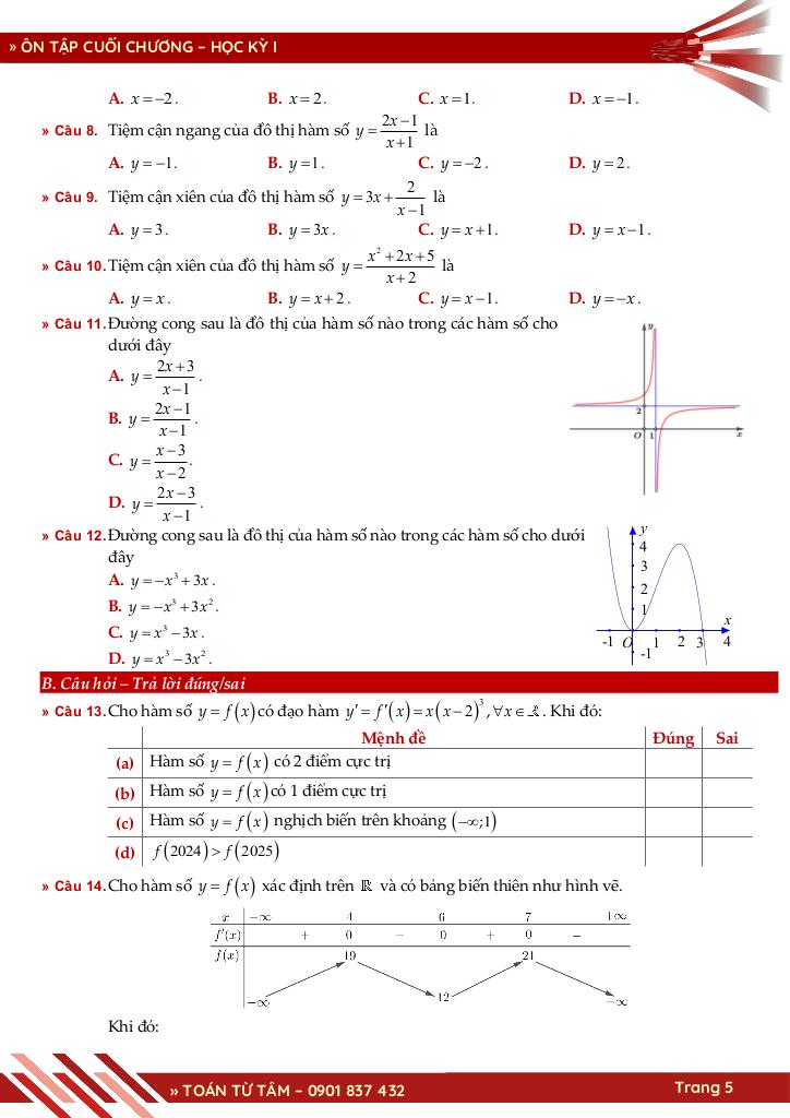 bộ đề đánh giá chất lượng cuối chương môn toán 12 học kỳ 1 5