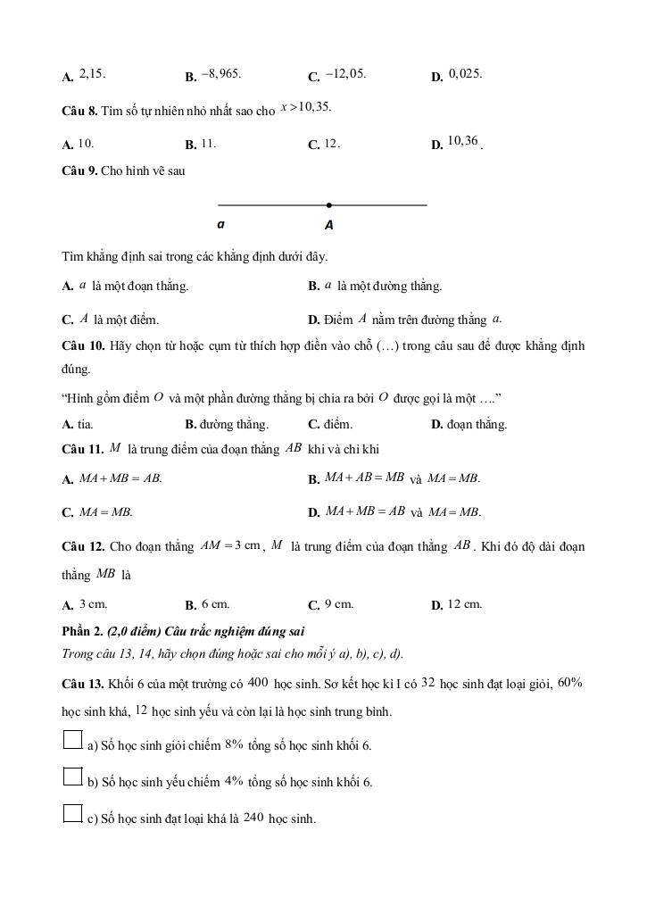 bộ đề giữa học kì 2 toán 6 kết nối tri thức với cuộc sống cấu trúc mới 9