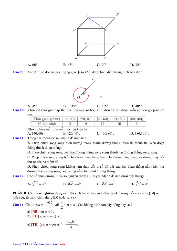 bộ đề khảo sát chất lượng tháng 2 toán 11 có đáp án và lời giải 1