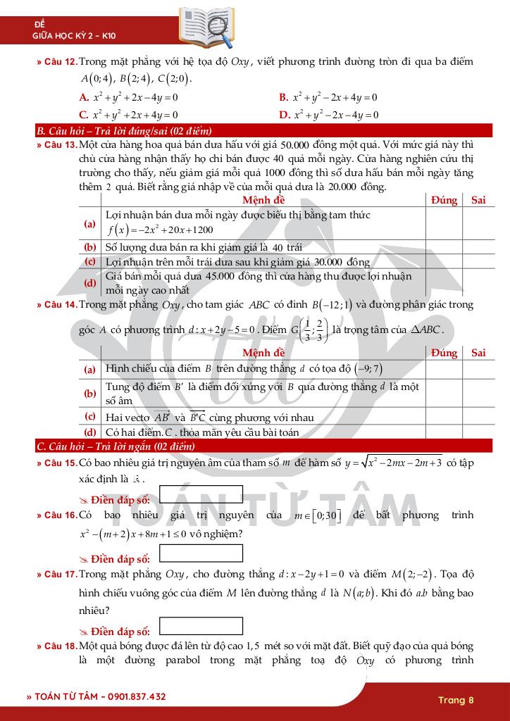bộ đề kiểm tra giữa kỳ 2 toán 10 ctst năm học 2024 – 2025 8