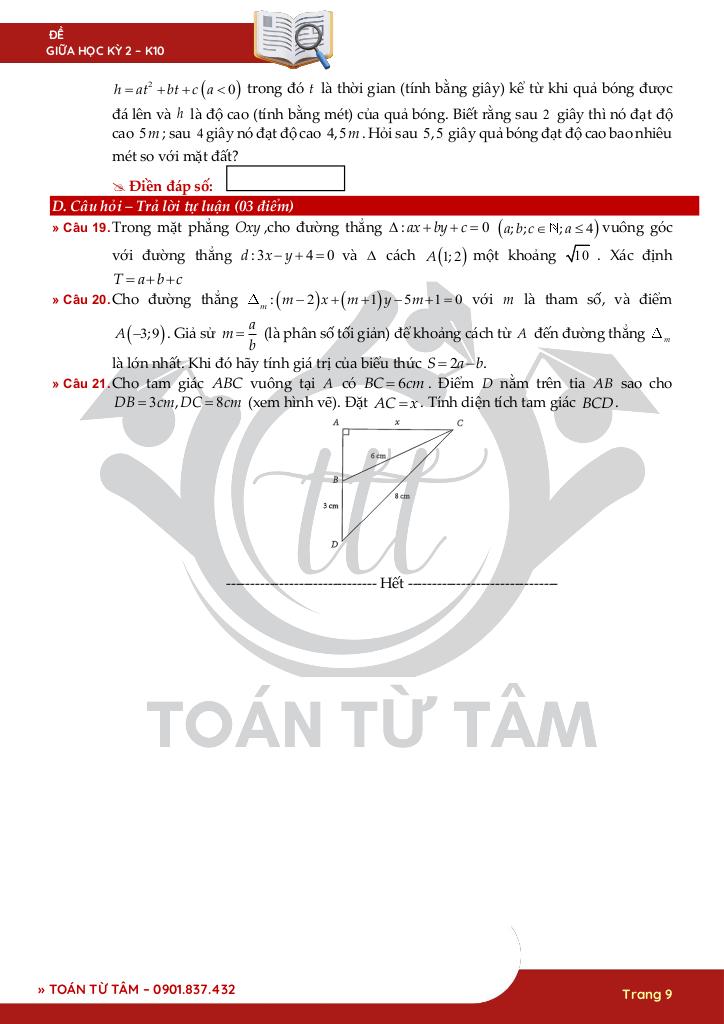 bộ đề kiểm tra giữa kỳ 2 toán 10 ctst năm học 2024 – 2025 9
