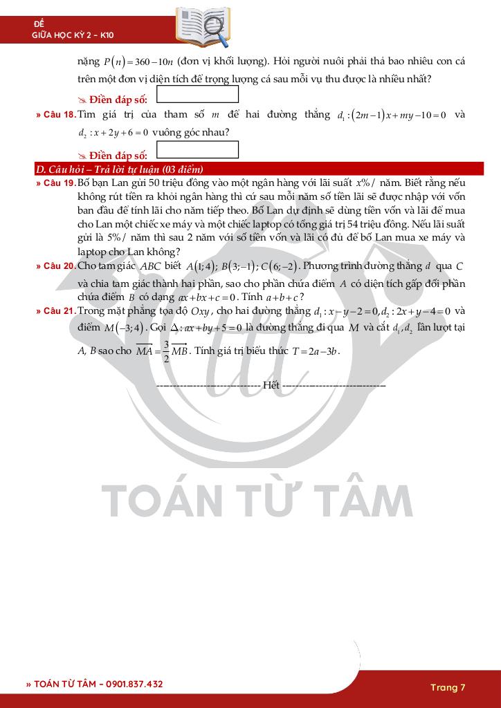 bộ đề kiểm tra giữa kỳ 2 toán 10 knttvcs năm học 2024 – 2025 7