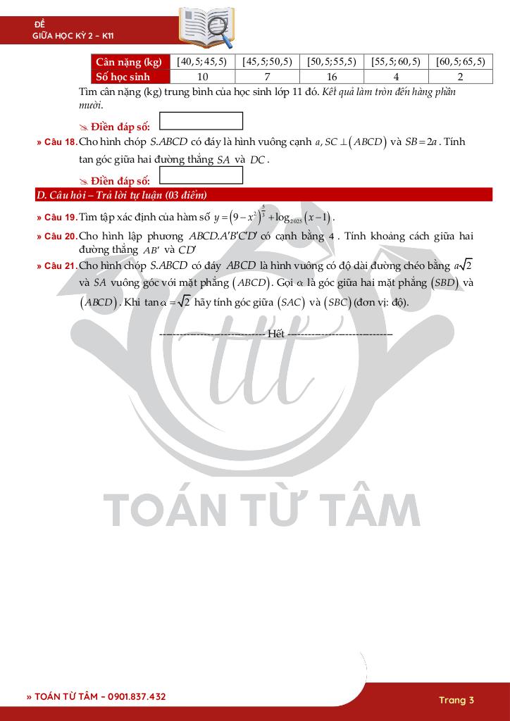 bộ đề kiểm tra giữa kỳ 2 toán 11 cánh diều năm học 2024 – 2025 3