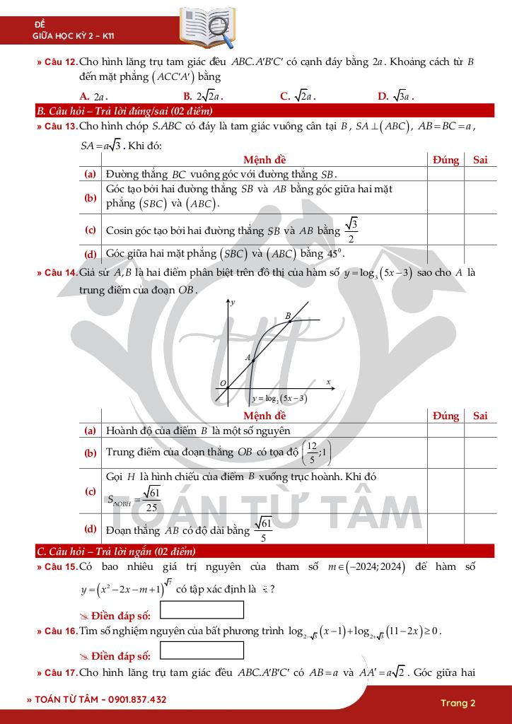 bộ đề kiểm tra giữa kỳ 2 toán 11 ctst năm học 2024 – 2025 2